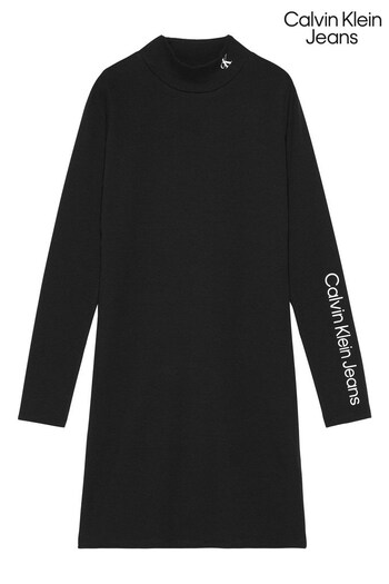 Calvin Klein Girls Mock Neck Ribbed Black Dress (C97933) | £65