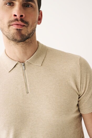 Neutral Knitted Zip Polo Shirt (C97968) | £24
