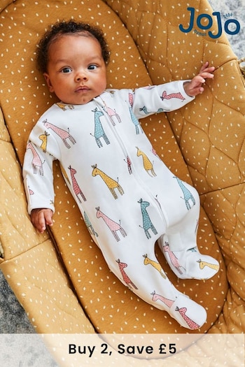 JoJo Maman Bébé Multi Giraffe Print Zip Cotton Baby Sleepsuit (C98005) | £20