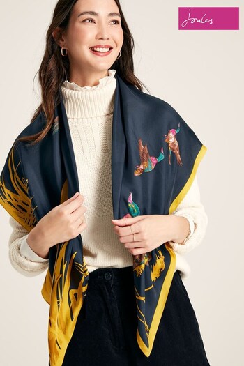 Joules Bloomfield Blue Large Square Silk Scarf (C98049) | £49.95