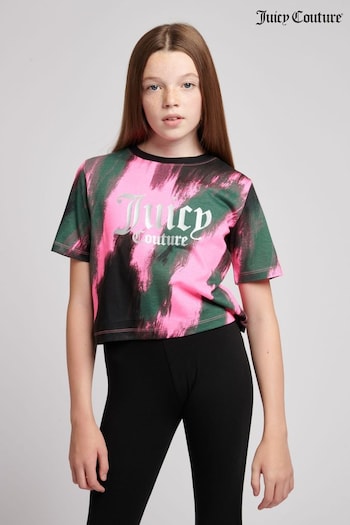 Juicy Couture Pink Brush AOP Wasitband Length Boxy T-Shirt (C98111) | £25 - £36