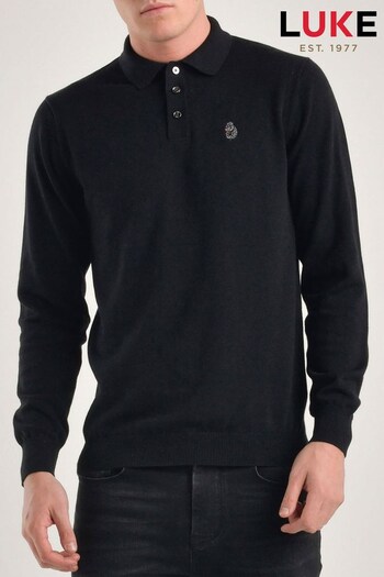 Luke 1977 Magnesium Mrl Black Knitted Black Polo Shirt (C98231) | £65