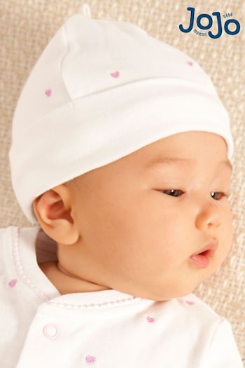 JoJo Maman Bébé Pink Heart Embroidered Baby Hat (C98279) | £5