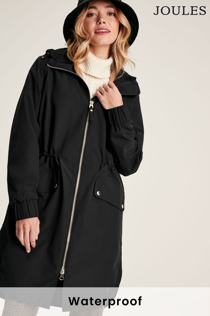 Joules Elmfield Black Tech Parka Zip Through Coat (C98297) | £129
