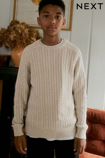 Neutral Beige Cable Knit Crew Jumper (3-16yrs) (C98342) | £13 - £18
