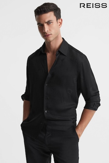 Reiss Black Cocktail Jacquard Button-Through Shirt (C98488) | £110