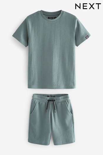 Mineral Green Waffle Texture T-Shirt And Shorts Set (3-16yrs) (C98492) | £13 - £21