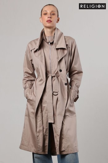 Religion Natural Lightweight Waterfall Cotton Charisma Mac Trench Coat (C98522) | £150