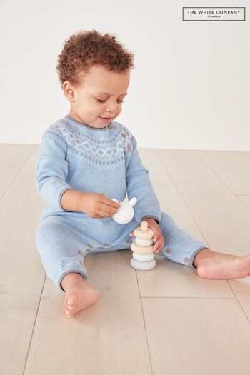 The White Company Baby Blue Fairisle Knitted Romper (C98553) | £36