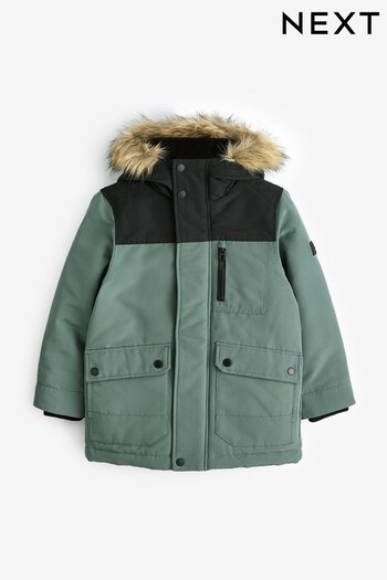 Green Shower Resistant Faux Fur Parka Coat (3-16yrs) (C98590) | £38 - £48