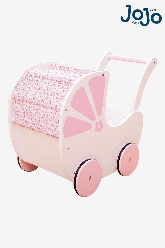 JoJo Maman Bébé Pink Fleur Push-Along Toy Pram (C98676) | £59