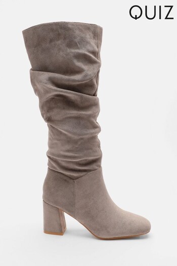 Quiz Grey Ruched Block Heel Knee High Boots (C98706) | £45