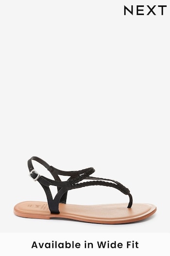 Black Extra Wide Fit Forever Comfort® Leather Plait Toe Post Flat Sandals (C98772) | £20
