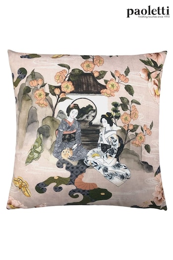 Riva Paoletti Blush Pink Geisha Printed Velvet Cushion (C98964) | £24