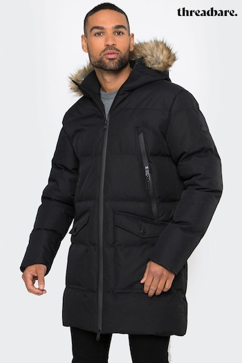 Threadbare Black Showerproof Longline Padded Parka Coat (C99225) | £75