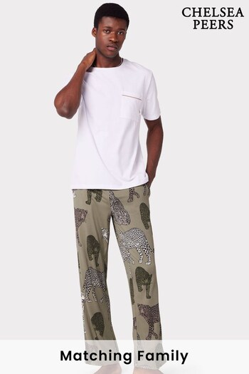 Chelsea Peers Green Men's Organic Cotton & Recycled Fibre Leopard Print Long Pyjama Set (C99302) | £42