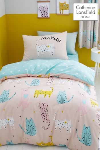 Catherine Lansfield Pink Cute Cats Duvet Cover and Pillowcase Set (C99325) | £16 - £18