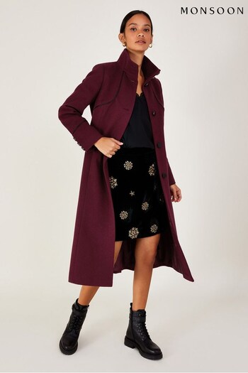 Monsoon Red	Fiona PU Tipped Funnel Coat (C99615) | £175
