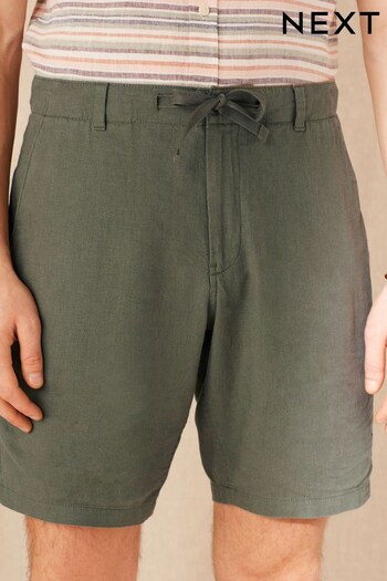 Sage Green Drawstring Linen Blend Shorts Invent (C99639) | £25