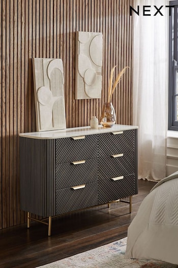 Dark Grey Valencia Marble Mango Wood 6 Drawer Chest of Drawers (C99810) | £899