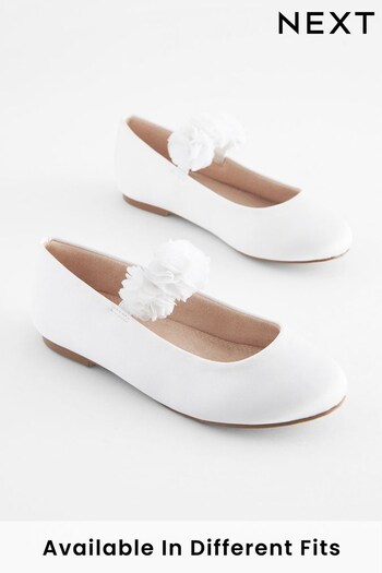 White Wide Fit (G) Stain Resistant Corsage Flower Occasion Shoes (C99925) | £24 - £31