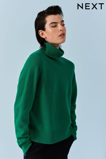 Green Premium 100% Wool Roll Neck Jumper (CUE568) | £62