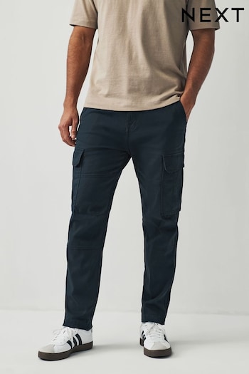 Navy Blue Slim Fit Cotton Stretch Cargo Trousers luxe (CX1556) | £28