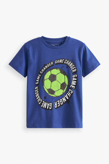 Blue Football Flippy Sequin Short Sleeves T-Shirt (3-16yrs) (D00009) | £9.50 - £14.50