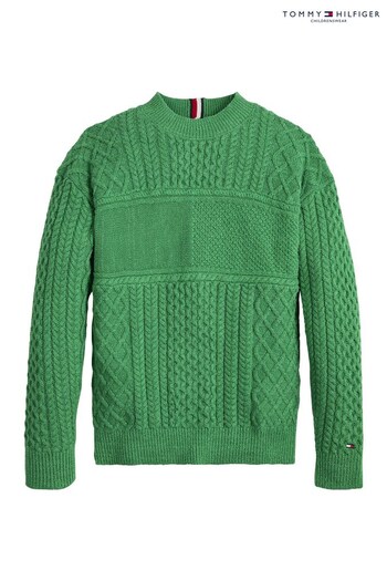Tommy Hilfiger Green Flag Cable Knit Sweater (D00128) | £65 - £75
