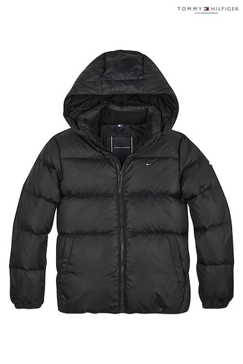 Tommy Tape Hilfiger Boys Black Essential Removable Hood Puffer Jacket (D00201) | £130 - £150