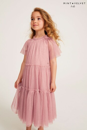 Mint Velvet Pink Mesh Glitter Dress (D00214) | £37 - £41
