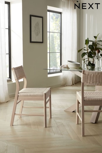 Set of 2 Blonde Wood Woven Oslo Non Arm Dining Chairs (D00476) | £280