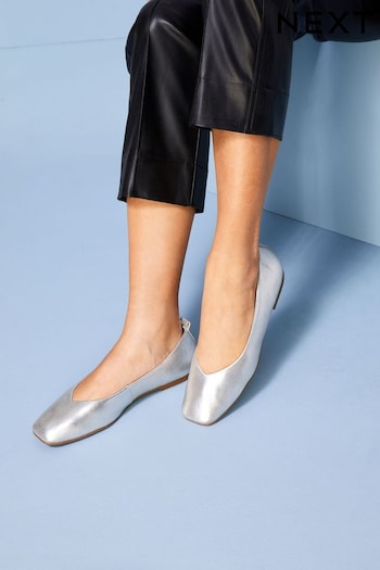 Silver Signature Leather Hi Cut Ballerina Shoes entre (D00667) | £39