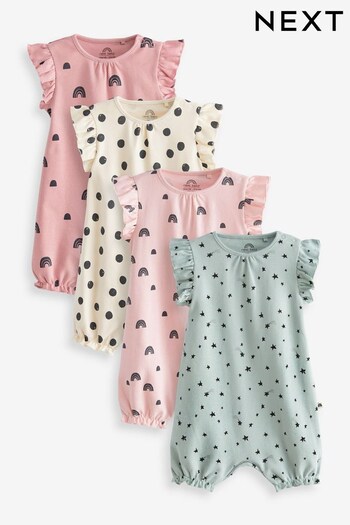 Mint Green/Pink 4 Pack Printed Baby Rompers (D00933) | £20 - £24