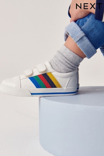 White Rainbow Stripe Standard Fit (F) Strap Touch Fastening Shoes (D01061) | £16 - £20