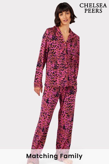 Chelsea Peers Pink Recycled Fibres Hidden Leopard Print Long Pyjama Set (D01110) | £45