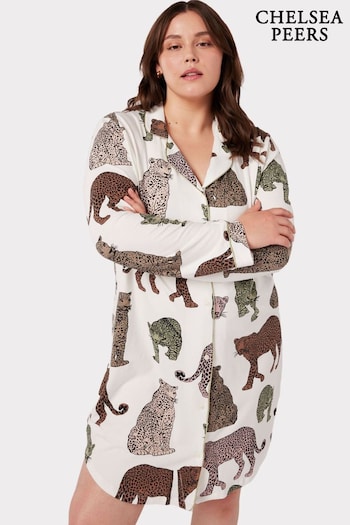 Chelsea Peers Cream Curve Organic Cotton Leopard Print Nightshirt (D01114) | £38