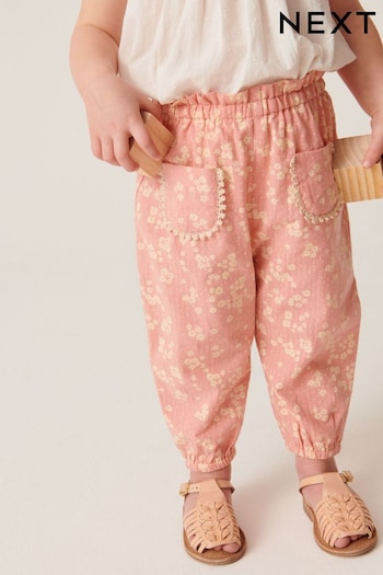 Pink Floral Textured Soft Touch Trousers (3mths-7yrs) (D01149) | £13 - £15
