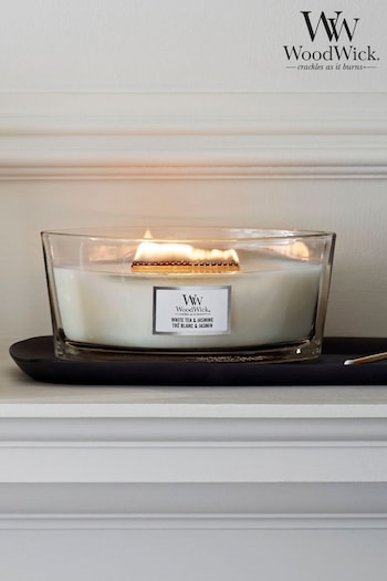Woodwick White Ellipse Tea And Jasmine Candle (D01229) | £35