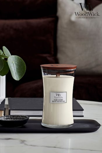 Woodwick White Large Hourglass Island Coconut Candle (D01236) | £33