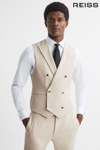 Reiss Ivory Gatsby Slim Fit Textured Double Breasted Waistcoat (D01327) | £198