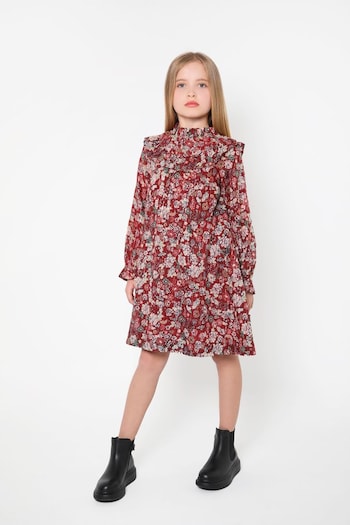 Girls Long Sleeve Floral Print Dress in Red (D01368) | £39 - £44