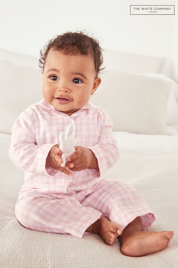 The White Company Organic Cotton Gingham Sleepsuit With Bunny Toy (D01411) | £30