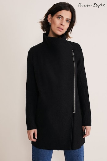 Phase Eight Byanca Black Zip Knit Coat (D01436) | £135