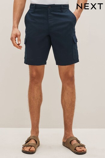 Navy Blue Linen Blend Cargo Shorts (D01612) | £28