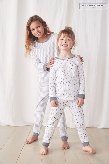 The White Company Forest Floral & Stripe White Pyjamas Set of 2 (D01639) | £32 - £36