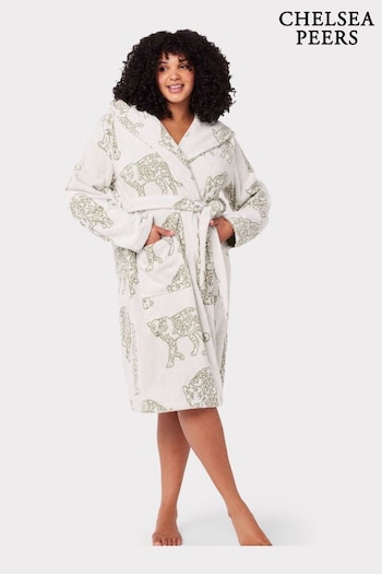 Chelsea Peers Cream Curve Towelling Cream Leopard Print Hooded Dressing Gown (D01664) | £85