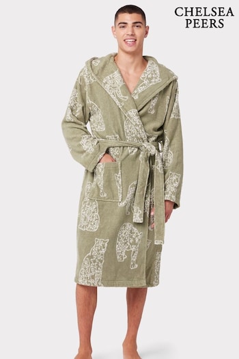 Chelsea Peers Green Towelling Leopard Print Hooded Dressing Gown (D01667) | £90
