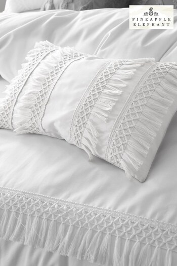 Pineapple Elephant White Izmir Cotton Tassel Cushion (D01990) | £18