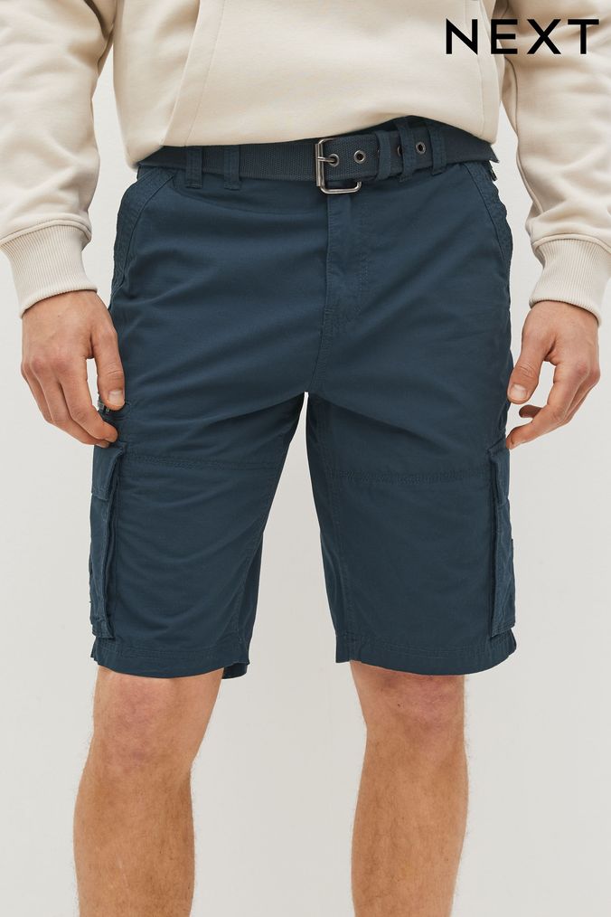 Navy Blue Belted Cargo Shorts (D02017) | £30